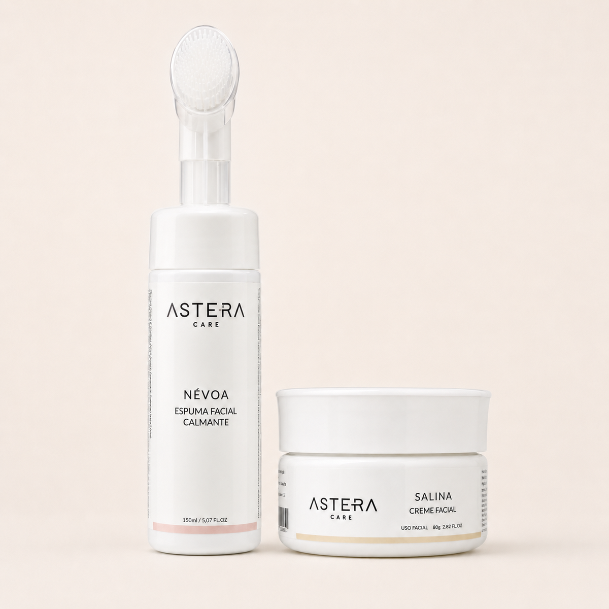 Kit Calma e Hidratação AsteraCare — Névoa Espuma Facial e Salina Creme Facial