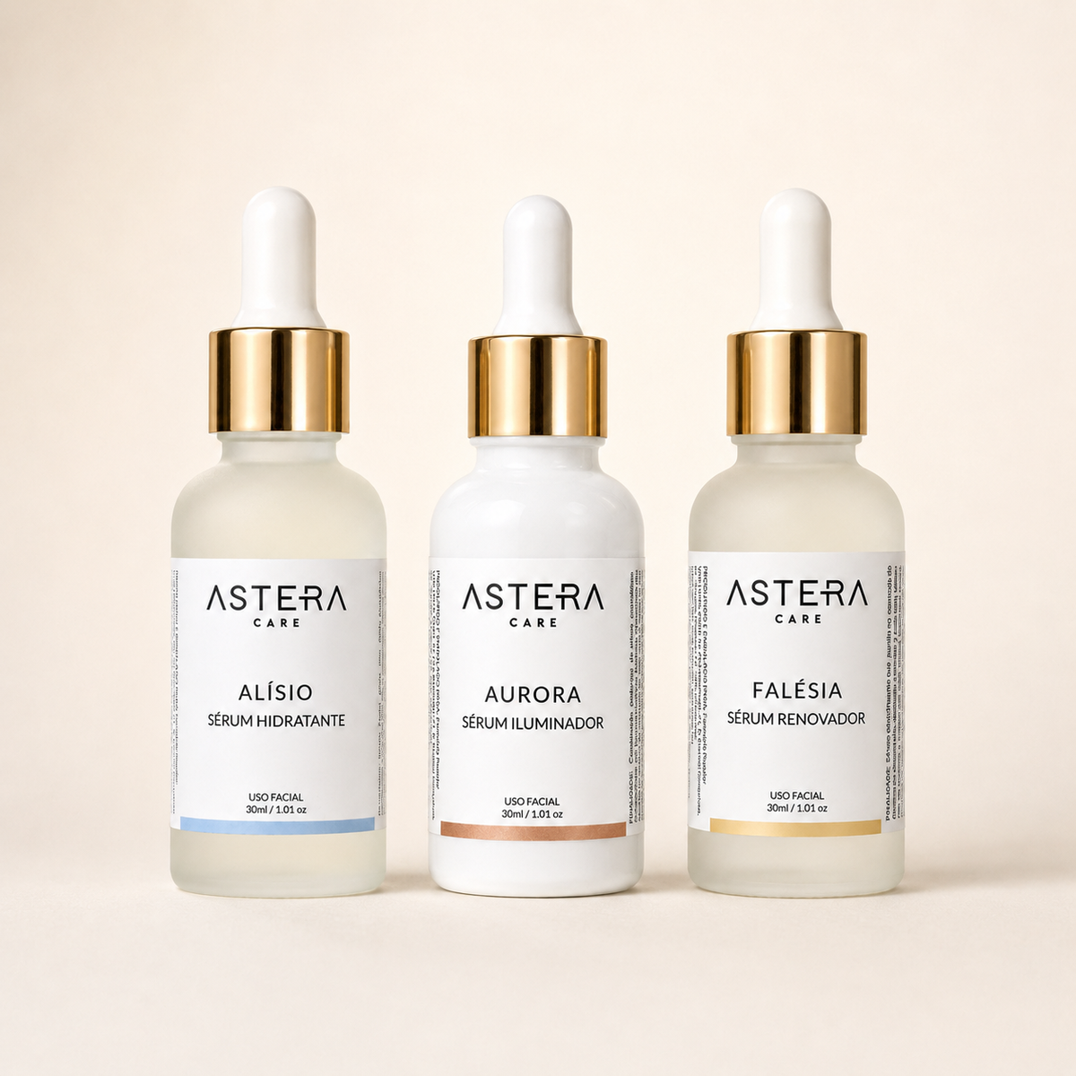Kit Três Séruns AsteraCare — Alísio, Aurora e Falésia